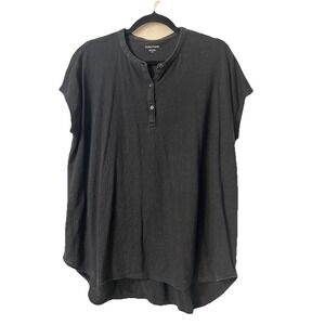 Eileen Fisher Organic Linen 3/4 Button Sleveless Top Size L Blk Capsule Work